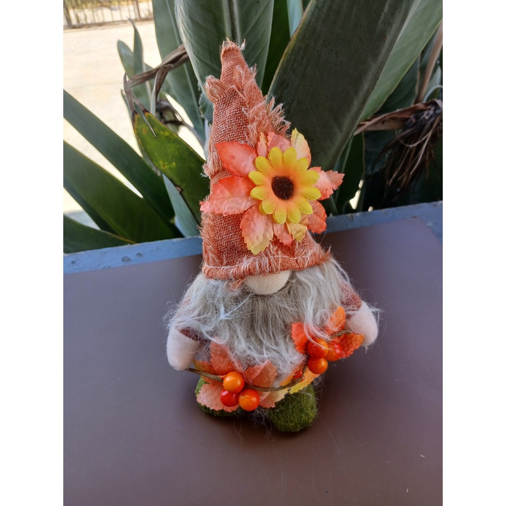 Fall Harvest Gnome Plush Sunflower Orange Burlap Autumn Decor 8.5 Inch